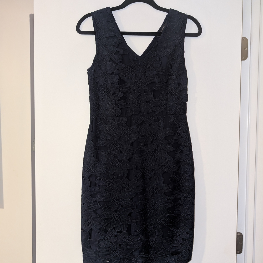 Banana Republic Black Sheath Midi Dress V-Neck Sleeveless